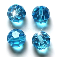 Imitation Austrian Crystal Beads, Grade AAA, K9 Glass, Faceted(32 Facets), Round, Deep Sky Blue, 4mm, Hole: 0.7~0.9mm(SWAR-F021-4mm-202)