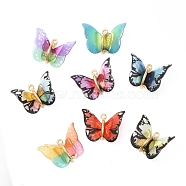 Transparent Resin Pendants, Butterfly Charms with Golden Plated Alloy Findings, Mixed Color, 17~18x21~24x7~7.5mm, Hole: 1.5mm(PALLOY-K011-02G)
