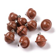 Synthetic Goldstone Pendants, Planet Charms, with Platinum Plated Alloy Snap on Bails, 19.5~21.5x18~18.5mm, Hole: 5.5x3.3mm(G-B041-01P-03)