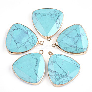 Electroplate Synthetic Turquoise Pendants, with Iron Findings, Faceted, Triangle, Golden, 34x30x7mm, Hole: 1.8mm(G-S344-14D)