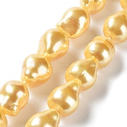 Electroplated Shell Pearl Beads Strands, Nuggets, Gold, 15x12~12.5x12~12.5mm, Hole: 1mm, about 27pcs/strand, 15.75~15.94 inch(40~40.5cm)(BSHE-G035-01B-06)