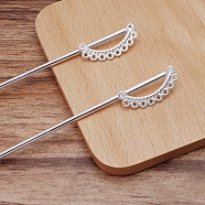 Alloy Hair Stick Findings, with Iron Pins and Loops, D Shape, Silver, Pin Size: 120x2.5mm(OHAR-PW0001-338S)