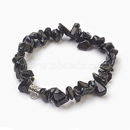 Natural Obsidian Beads Stretch Bracelets, with Alloy Findings, Chip, 1-3/4 inch(4.5cm)(BJEW-JB03860-07)