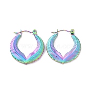 Ion Plating(IP) Rainbow Color 304 Stainless Steel Double Leaf Wrap Hoop Earrings for Women, 23.5x22x2mm, Pin: 0.8mm(EJEW-G293-23M)