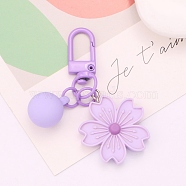 Resin Flower Pendant Decoration, with Bell and Swivel Snap Hooks Clasps, for Bag Ornaments, Plum, 31x15mm(PW-WG31688-02)