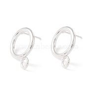 304 Stainless Steel Stud Earring Findings, with 316 Surgical Stainless Steel Pins and Horizontal Loops, Ring, 925 Sterling Silver Plated, 18x14mm, Hole: 3.2mm, Pin: 0.7mm(STAS-P308-02B-S)