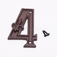 Iron Home Address Number, with 2pcs Screw, Num.4, 112x70x10.5mm, Hole: 4.5mm(AJEW-WH0018-93D)