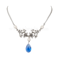 Pearl & Glass Pendant Necklaces, with Alloy Loops, Jewely for Women, Teardrop, Platinum, 17.91 inch(45.5cm)(NJEW-JN04669)