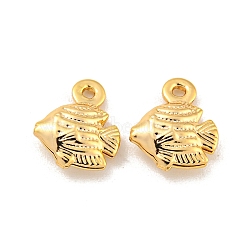 Brass Pendants, Real 18K Gold Plated , Fish, 9x8x3mm, Hole: 1mm(KK-U006-08G-02)