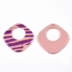 Opaque Printed Acrylic Pendants, Rhombus, Purple, 36x35x2~3mm, Hole: 1.5mm(MACR-N011-004-B01)