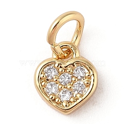 Brass Micro Pave Clear Cubic Zirconia Pendants, with Jump Ring, Heart Charm, Real 18K Gold Plated, 8x7x2mm, Hole: 3mm(ZIRC-P121-06G)