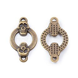 Tibetan Style Alloy Connector Charms, Ring with Skull, Antique Bronze, 24x14x2mm(SKUL-PW0002-133AB)