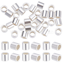 50Pcs Rhodium Plated 925 Sterling Silver Crimp Beads, Tube, Platinum, 2x2mm, Hole: 1mm(STER-BBC0001-28)