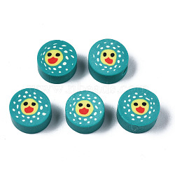 Handmade Polymer Clay Beads, for DIY Jewelry Crafts Supplies, Flat Round with Duck, Light Sea Green, 8.5~9.5x4~5mm, Hole: 1.6mm(CLAY-N008-035C)