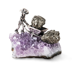 Natural Amethyst Cluster Ornaments, Alloy Miner Holder for Home Office Home Feng Shui Decoration, 40~60mm(PW-WG37425-05)