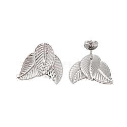 Non-Tarnish 304 Stainless Steel Earrings, Leaf, Stainless Steel Color, 19x22mm(STAS-S125-06P)