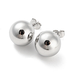 Brass Stud Earrings, Round Ball, Platinum, 26x14mm(EJEW-I300-04A-P)