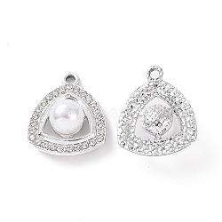 Alloy Rhinestone Pendants, with ABS Imitation Pearl, Platinum Tone Triangle Charms, Crystal, 21.5x18x9mm, Hole: 2mm(ALRI-H004-01P)