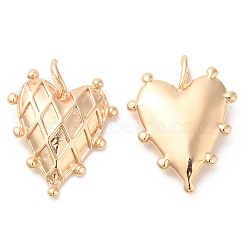Brass Pendants, Heart with Rhombus Pattern Charm, Real 18K Gold Plated, 19x14x4mm, Hole: 2x3.4mm(KK-G468-36G)