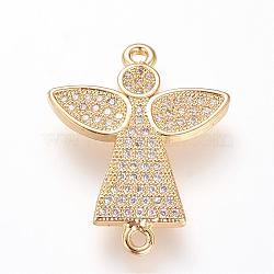 Long-Lasting Plated Brass Micro Pave Cubic Zirconia Links, Angel, Golden, 23.5x19x2mm, Hole: 1.4mm(ZIRC-S053-17G)