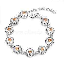 Exquisite Brass Cubic Zirconia Flat Round Link Bracelets, with Lobster Clasps, Silver Color Plated, 203.2x11mm(BJEW-BB00644)