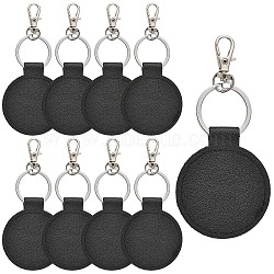10Pcs PU Leather Keychains, Round, with Alloy Swivel Clasps, Black, 110mm(KEYC-YW00295-03)