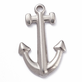 304 Stainless Steel Pendants, Anchor, Stainless Steel Color, 30x19x2mm, Hole: 2.5mm