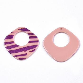 Opaque Printed Acrylic Pendants, Rhombus, Purple, 36x35x2~3mm, Hole: 1.5mm
