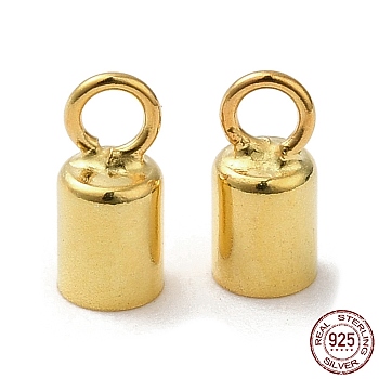 925 Sterling Silver Cord Ends, End Caps, Column, Golden, 7.5x3.5mm, Hole: 1.8mm, Inner Diameter: 3mm