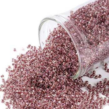 TOHO Round Seed Beads, Japanese Seed Beads, (186) Inside Color Luster Crystal/Terra Cotta Lined, 15/0, 1.5mm, Hole: 0.7mm, about 15000pcs/50g