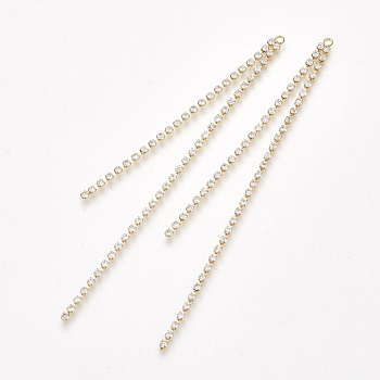 Brass Chain Tassel Big Pendants, with Cubic Zirconia, Clear, Real 18K Gold Plated, 105x4x2mm, Hole: 1.5mm