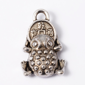 Toad Tibetan Style Alloy Pendants, Cadmium Free & Lead Free, Antique Silver, 17x11x4mm, Hole: 2mm
