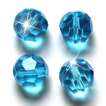 Imitation Austrian Crystal Beads, Grade AAA, K9 Glass, Faceted(32 Facets), Round, Deep Sky Blue, 4mm, Hole: 0.7~0.9mm