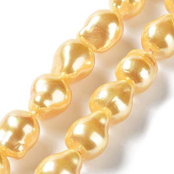 Electroplated Shell Pearl Beads Strands, Nuggets, Gold, 15x12~12.5x12~12.5mm, Hole: 1mm, about 27pcs/strand, 15.75~15.94 inch(40~40.5cm)