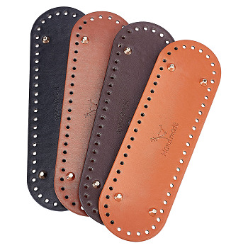 WADORN 4Pcs 4 Colors PU Leather Bag Nail Bottoms, with Iron Nails, Purse Knitting Accssories, Oval, Mixed Color, 8x26x1.1cm, Hole: 5mm, 1pc/color