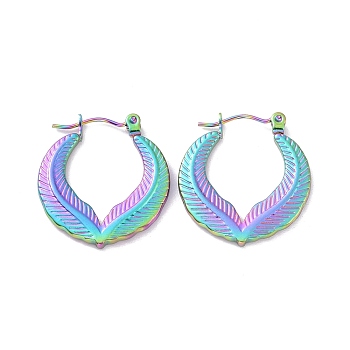 Ion Plating(IP) Rainbow Color 304 Stainless Steel Double Leaf Wrap Hoop Earrings for Women, 23.5x22x2mm, Pin: 0.8mm