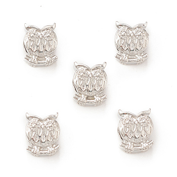 Rack Plating Alloy Beads, Owl, Platinum, 7.4x9x6.8mm, Hole: 3.4mm