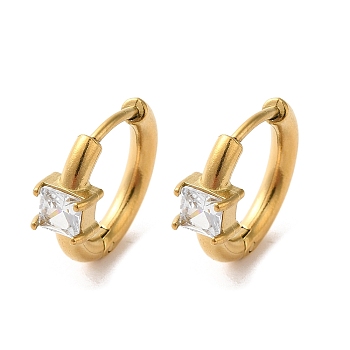 Golden 304 Stainless Steel Hoop Earrings, with Cubic Zirconia, Square, 15x5.5x16.5mm