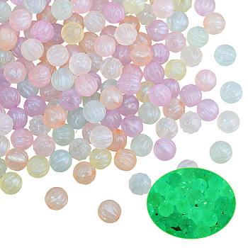 200Pcs Luminous Acrylic Beads, Glitter Beads, Glow in the Dark, Pumpkin, Mixed Color, 11mm, Hole: 2mm