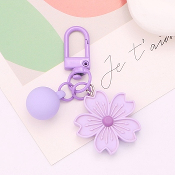 Resin Flower Pendant Decoration, with Bell and Swivel Snap Hooks Clasps, for Bag Ornaments, Plum, 31x15mm