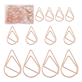 200Pcs 3 Style Carbon Steel Paper Clips, Bookmark Marking Clips, Teardrop, Rose Gold, 25.5~49.5x15.5~29.5x0.8~1mm