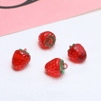 Transparent Resin Imitation Fruit Pendants, Strawberry Charms, Red, 18x13mm