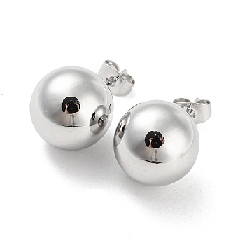 Brass Stud Earrings, Round Ball, Platinum, 26x14mm
