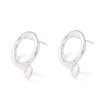 304 Stainless Steel Stud Earring Findings, with 316 Surgical Stainless Steel Pins and Horizontal Loops, Ring, 925 Sterling Silver Plated, 18x14mm, Hole: 3.2mm, Pin: 0.7mm