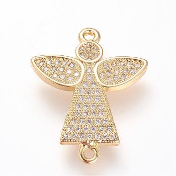 Long-Lasting Plated Brass Micro Pave Cubic Zirconia Links, Angel, Golden, 23.5x19x2mm, Hole: 1.4mm