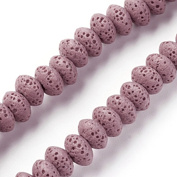 Natural Lava Rock Beads Strands, Dyed, Rondelle, Pale Violet Red, 9x5~5.5mm, Hole: 2mm, about 37 pcs/Strand, 7.87 inch(20cm)