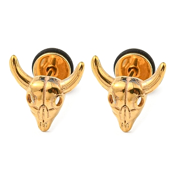Ion Plating(IP) 304 Stainless Steel Stud Earrings, Cattle, Golden, 12x11.5mm