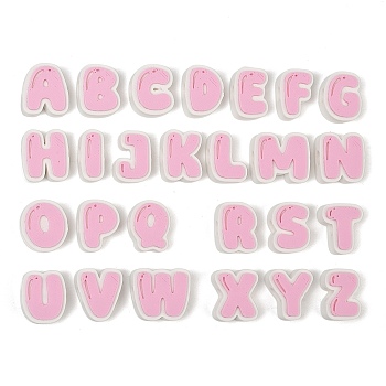 Plastic European Beads, Large Hole Beads, Pink, Letter, 17.5~18x8~20x8mm, Hole: 4.5mm