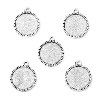 Tibetan Style Alloy Flat Round Pendant Cabochon Settings, Cadmium Free & Lead Free, Antique Silver, Tray: 16mm, 22x18.5x2mm, Hole: 2mm, about 625pcs/1000g