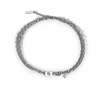 Men's Constellation Titanium Steel Necklace, Cable & Curb Chains Double Layer Necklace, Virgo, 20.08~31.50 inch(51~80cm)